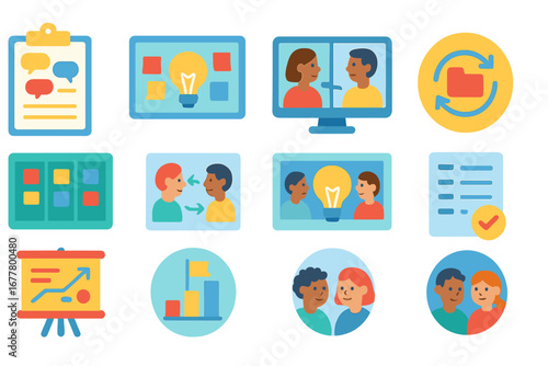 Business, collaboration flat icon set. teamwork, communication icons flat collection