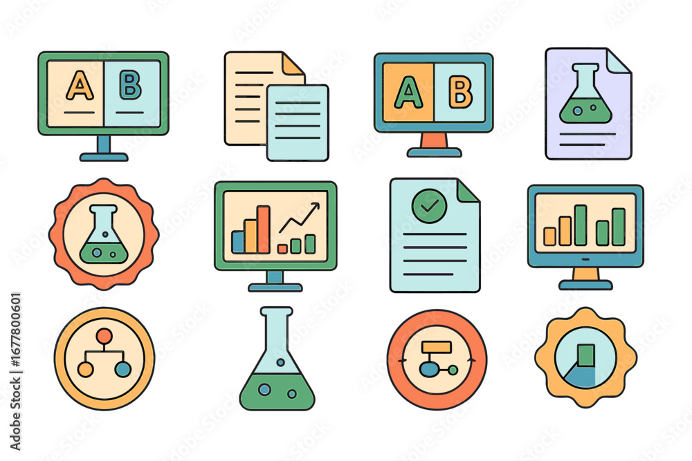 Fototapeta premium Education, science outline icon set. learning, technology, data visual, graphics collection
