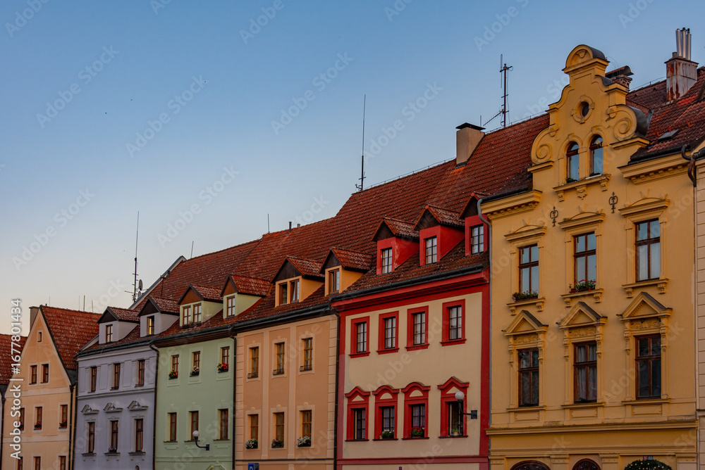 Obraz premium Colourful houses in the center of Loket, Czech republic