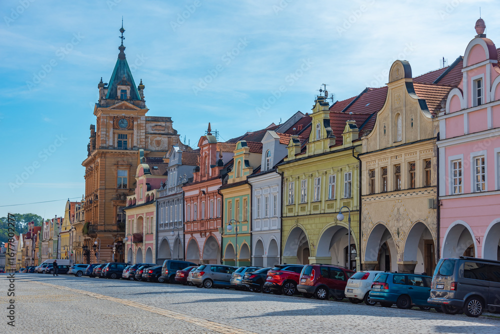 Fototapeta premium Colourful houses at Peace square in Domazlice, Czech republic