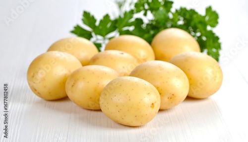 Fresh potatoes on a white surface