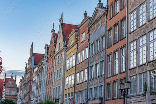 Sunrise view of colourful houses at Dlugi Targ square in Gdansk,