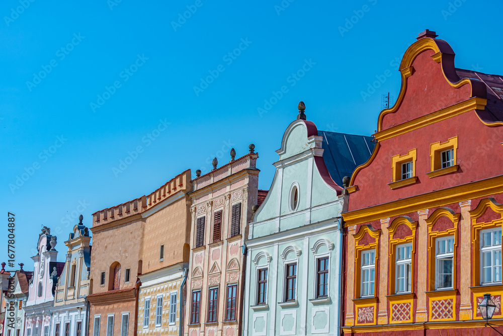 Fototapeta premium Colourful houses at historical square in Telc, Czech republic