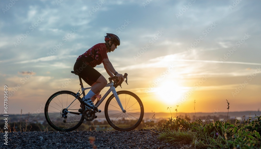 Fototapeta premium Cyclist Silhouette Against Sunset