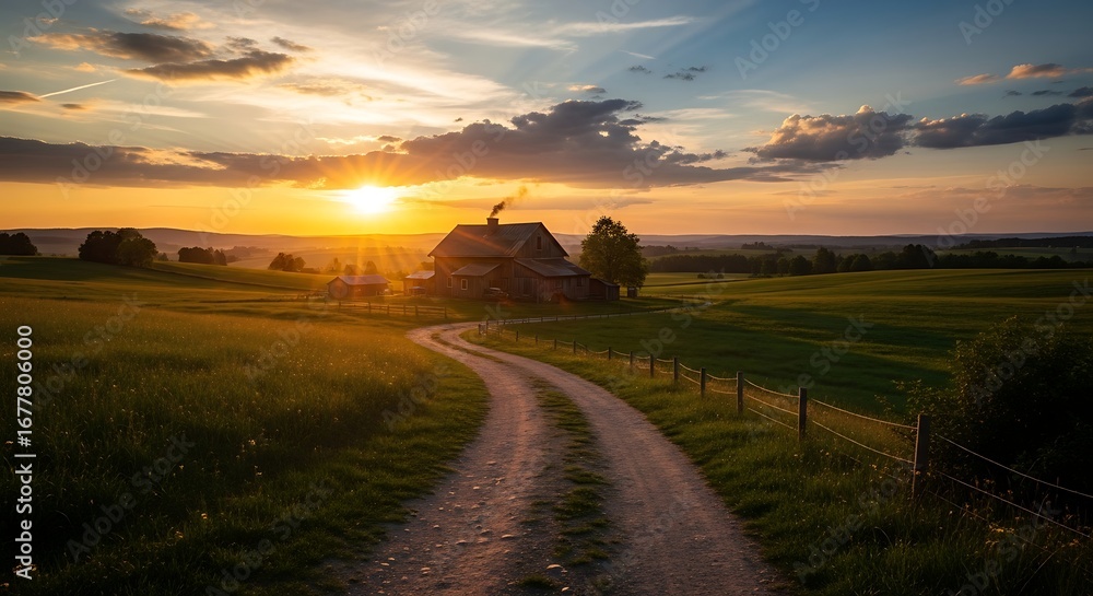Fototapeta premium Scenic Countryside Road at Sunset.