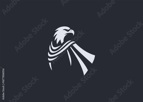 A simple minimalist eagle in medieval knight cape silhouette style, representing honor, guardianship, and noble courage