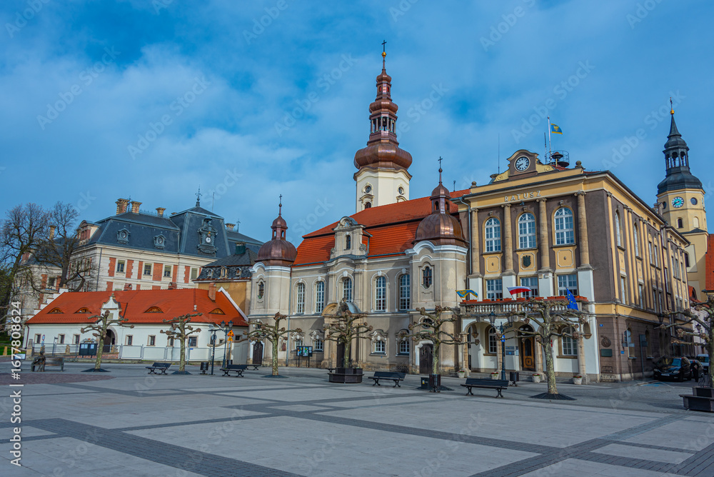Fototapeta premium View of the main square in Polish town Pszczyna, Poland