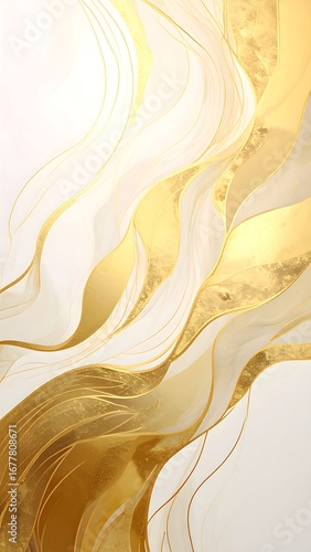 Abstract, flowing design of white and gold