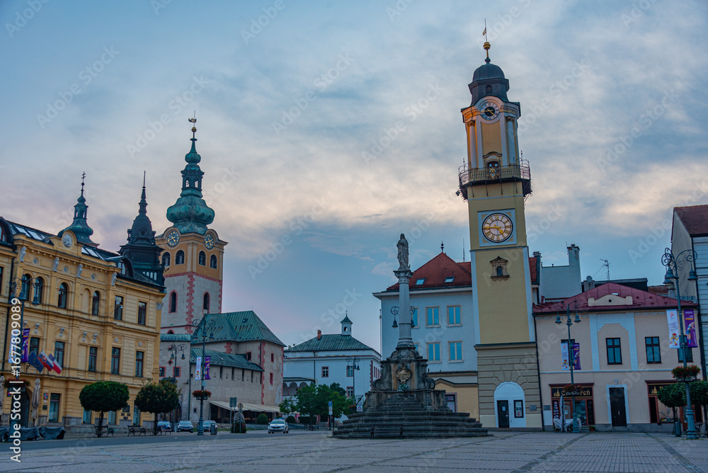 Fototapeta premium Sunrise panorama of the Slovak national uprising square in Bansk