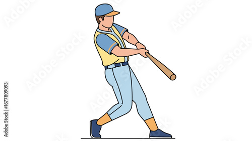 Dynamic illustration of a baseball player in mid-swing, showcasing powerful athletic action and competitive spirit. This vibrant graphic captures the focus and energy of a batter 