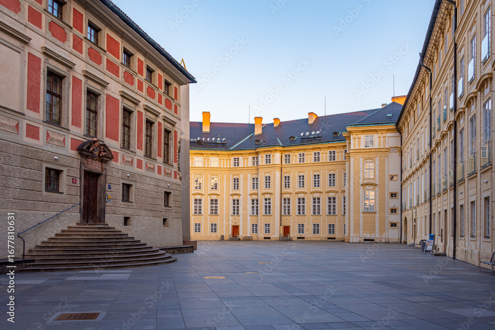 Obraz premium Sunset view of third Courtyard of Prague Castle in Czech republi
