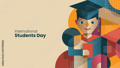 Happy International Students Day greeting concept with bauhaus style