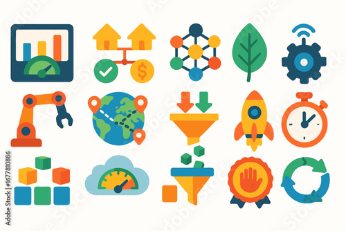 Business and marketing flat icon set. strategy, analysis tools icons flat collection