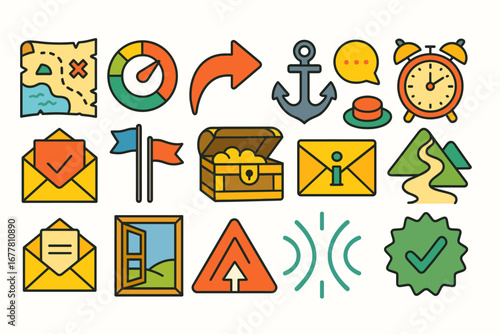 Navigation and location icon set. flat style for maps, travel, and directions