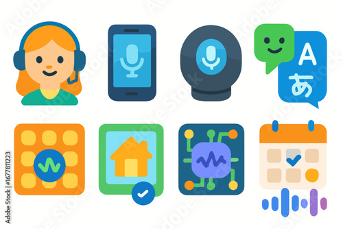 Voice, communication flat icon set. chat, speech translation icons flat collection