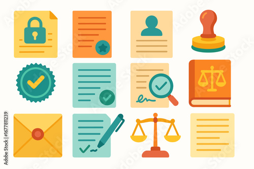 Business, office flat icon set. professional, document approval icons collection