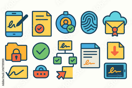 Business, technology outline icon set. digital management, security, networking icons