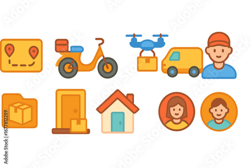 Delivery and shipping linear icon set. package, logistics, courier outline icons