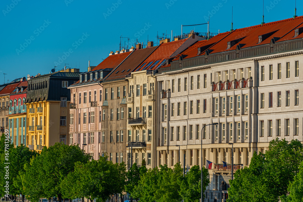 Fototapeta premium Facade of buildings on Vltava riverside in Prague, Czech republi