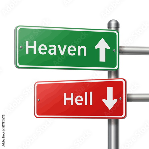 A signpost indicating the directions to Heaven and Hell, representing choices.