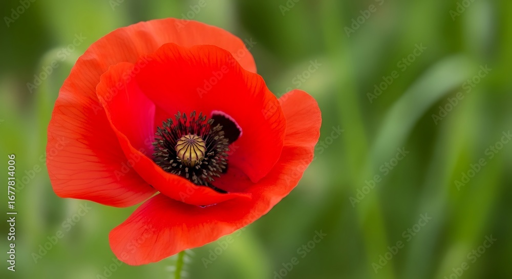 Fototapeta premium Vibrant Red Poppy Flower in Natural Setting.