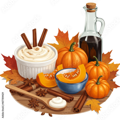 Autumn Pumpkin Spice Dessert with Cinnamon and Maple Syrup.