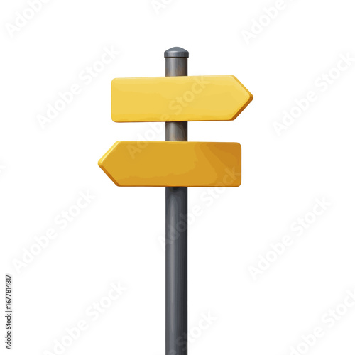 Directional signpost with two yellow arrows pointing in opposite directions on a gray pole.