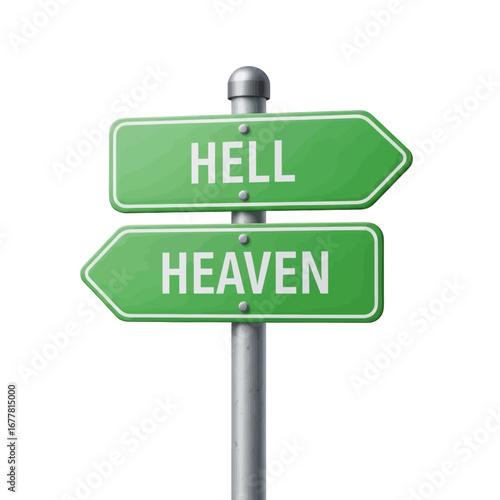 Signpost pointing to Heaven and Hell, representing choices and moral decisions.