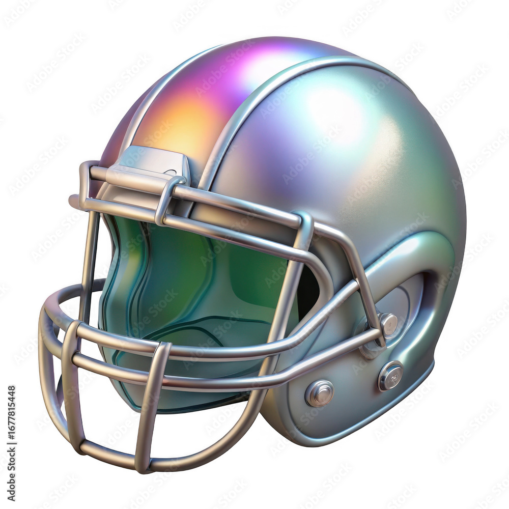 Fototapeta premium 3d iridescent american football helmet isolated on transparent background