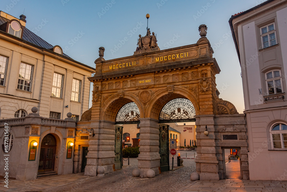 Obraz premium Main gate at Pilsner Urquell brewery in Pilsen, Czech republic