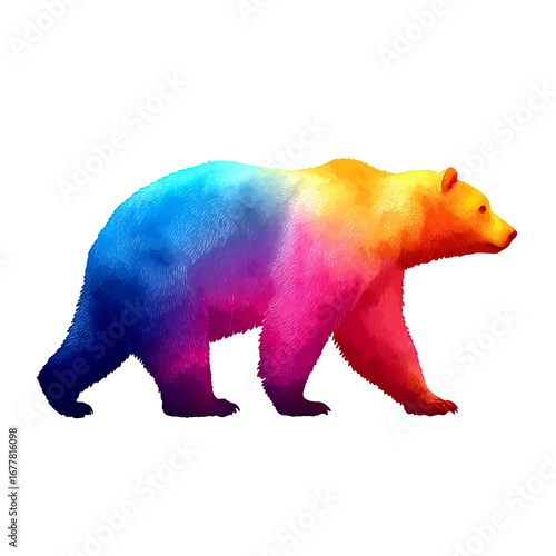 A vibrant watercolor bear walks showing a beautiful rainbow of colors.