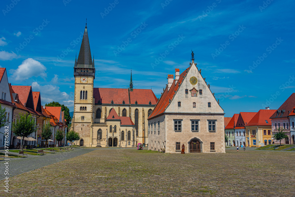 Fototapeta premium Sunny day at the main square in Bardejov, Slovakia
