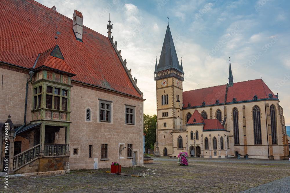 Fototapeta premium Sunset view of the main square in Bardejov, Slovakia