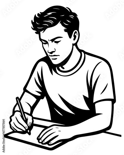Illustrator creating a detailed sketch with pencil and paper
