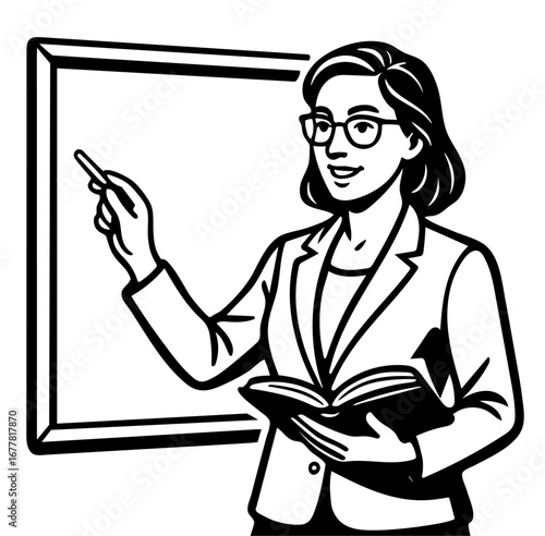 Teacher instructing students at a blackboard in a classroom setting