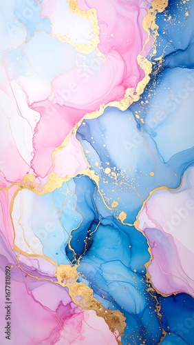 Abstract fluid art design with pastel colors and gold accents