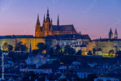 Fotografie Sunset view of the Prague castle and vltava river in Prague, Cze