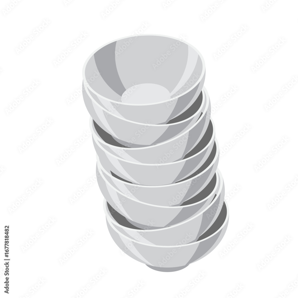 Obraz premium Isometric bowls. Empty bowls. Isometric cutlery. Isometric tableware. Vector illustration