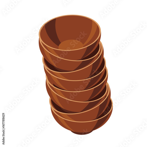 Isometric bowls. Empty bowls. Isometric cutlery. Isometric tableware. Vector illustration
