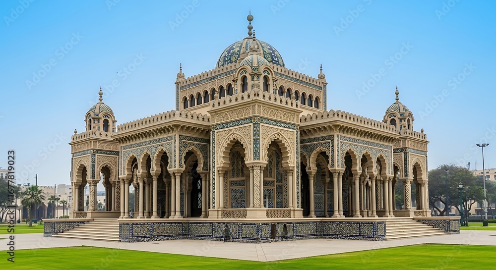 Obraz premium Ornate Islamic Architecture Building with Dome and Arches.