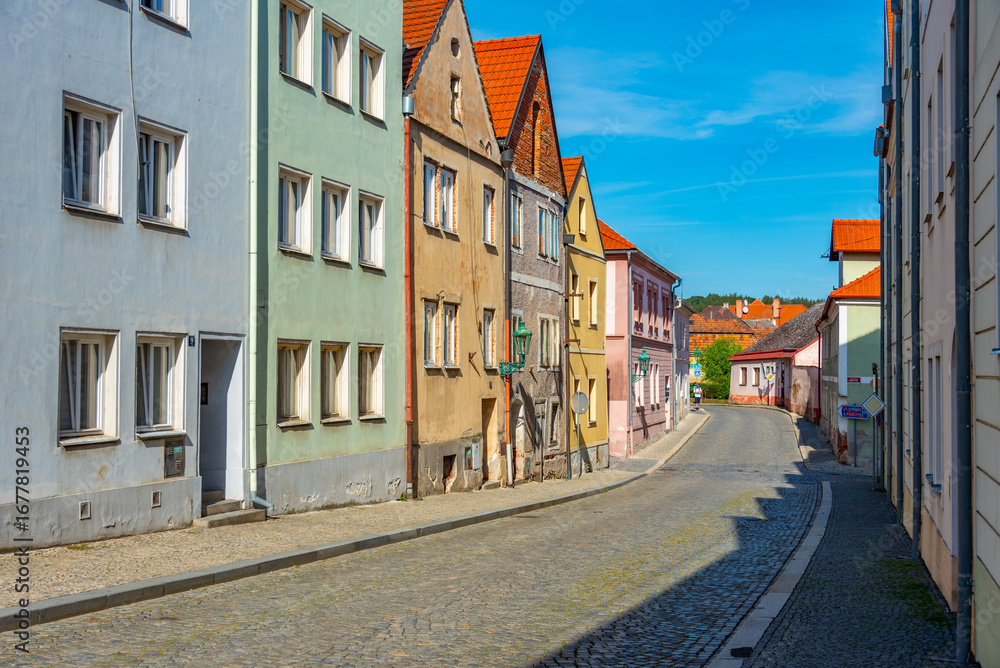 Naklejka premium Colourful houses in the center of Horsovsky Tyn in Czech republi