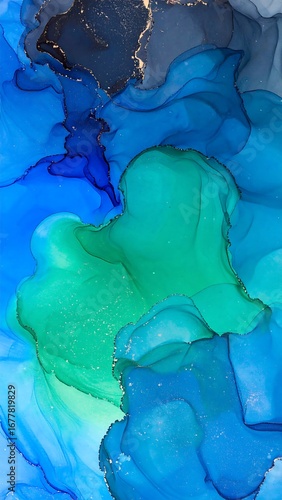 Abstract fluid art in shades of blue and teal