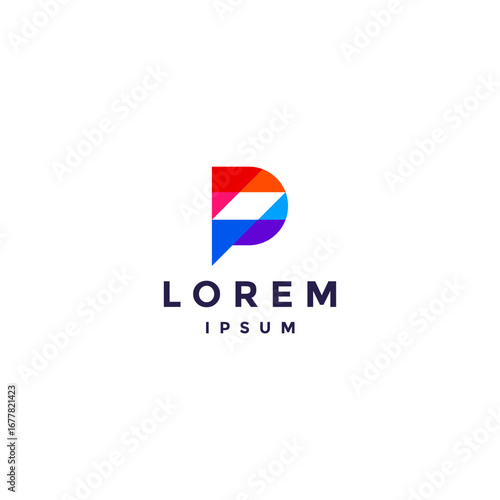 Simple Initial Mosaic P Letter Logo Design. Multicolor Geometric Mosaic P Letter Logo Design.