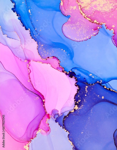 Abstract fluid art with vibrant colors and gold flecks