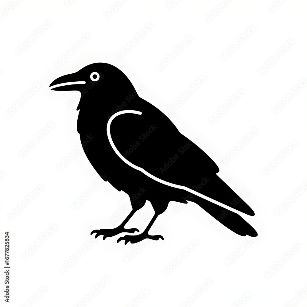 Obraz premium Flat black & white outline of a raven