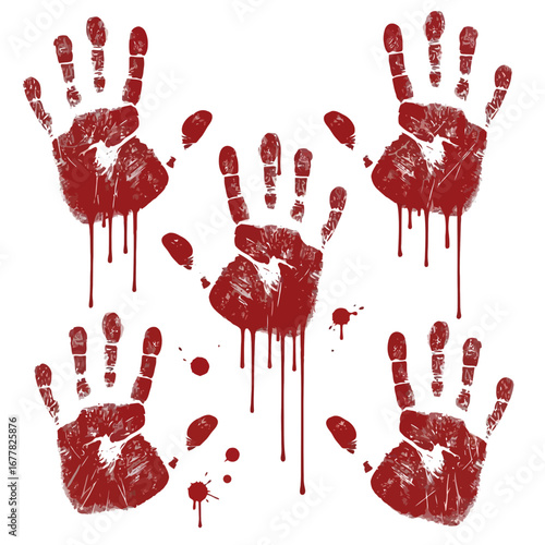 Halloween vector illustration of bloody handprints against white background  
