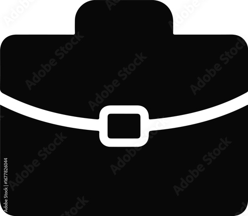 Simple black briefcase icon with white buckle on a clean white background
