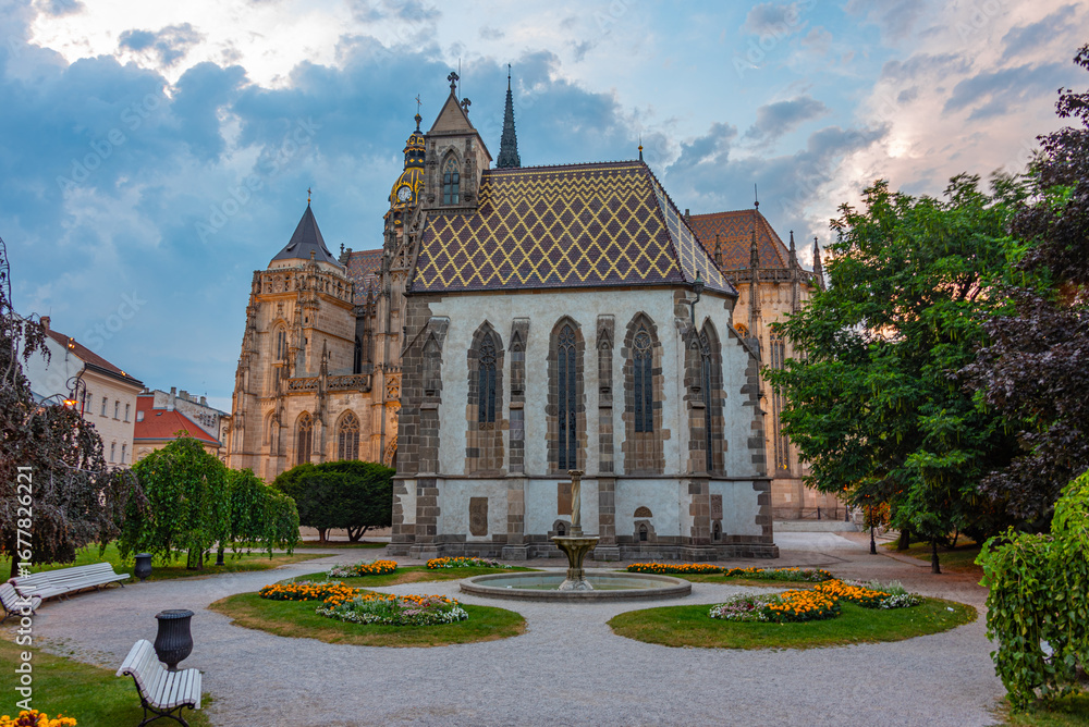 Obraz premium Sunset view of the Saint Elisabeth cathedral and Saint Michael c
