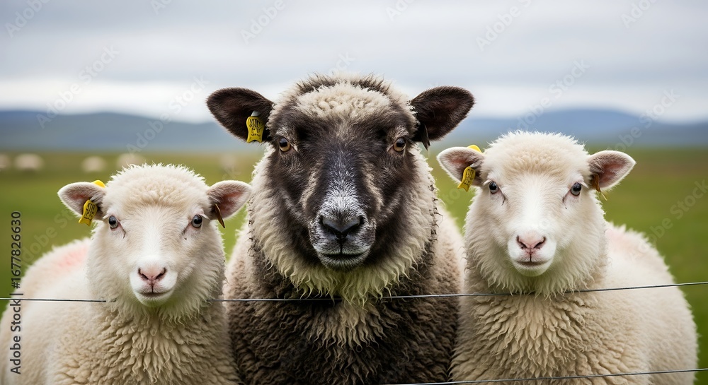 Fototapeta premium Three Sheep Looking at the Camera.