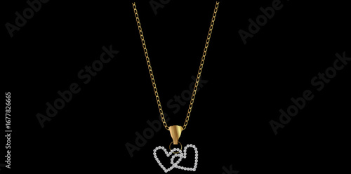 Stunning Hearts Necklace Isolated On Black Background, Trendy Fashion Jewelry Vector Illustration.	